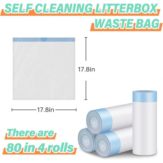 Cat Litter Box Bags, 80 Pieces Cat Litter Tray Liners for Automatic Cat Litter Box Self Cleaning, 4 Rolls 18 x 18 Inch Robot Drawstring Bags, White Cat Litter Box Bags, 80 Pieces Cat Litter Tray Liners for Automatic Cat Litter Box Self Cleaning, 4 Rolls 18 x 18 Inch Robot Drawstring Bags, White