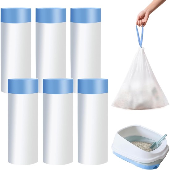 Cat Litter Box Bags with Drawstrings: Pack of 90 Disposable Cat Litter Box Bags, 6 Rolls Bags for Cat Litter Tray, Cat Litter Box Bags, Thickened Bin Liners for Pets, Rubbish Bags with Carry Handle Cat Litter Box Bags with Drawstrings: Pack of 90 Disposable Cat Litter Box Bags, 6 Rolls Bags for Cat Litter Tray, Cat Litter Box Bags, Thickened Bin Liners for Pets, Rubbish Bags with Carry Handle