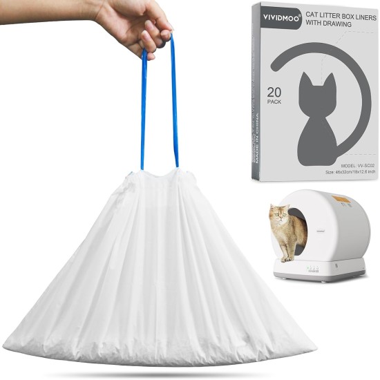 Cat Litter Box Rubbish Bag, Cat Litter Tray Bin Bag, Litter Box Bag with Drawstrings for Automatic Cat Litter Box Liners, Pack of 20 Cat Litter Box Rubbish Bag, Cat Litter Tray Bin Bag, Litter Box Bag with Drawstrings for Automatic Cat Litter Box Liners, Pack of 20