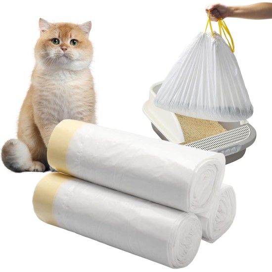 Cat Litter Tray Bags with Drawstrings, 3 Rolls x 60 Pieces Cat Litter Bag Bin Bags with Carry Handle, Durable Tear-Resistant Cat Litter Bag, Self-Cleaning Cat Litter Box Bin Liners, 58 x 35 cm Cat Litter Tray Bags with Drawstrings, 3 Rolls x 60 Pieces Cat Litter Bag Bin Bags with Carry Handle, Durable Tear-Resistant Cat Litter Bag, Self-Cleaning Cat Litter Box Bin Liners, 58 x 35 cm