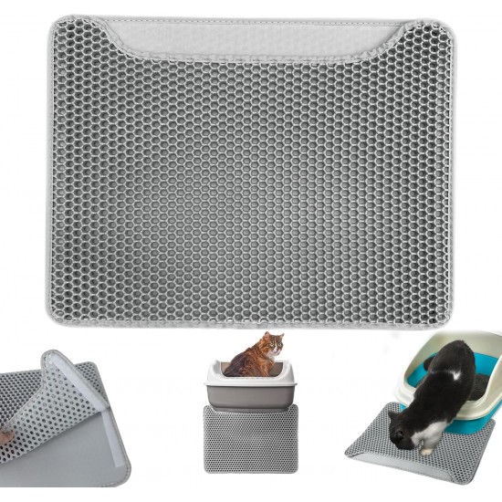 Cat Litter Tray Mat, 40 x 50 cm, Double Layer Cat Litter Tray Mat, Velcro Cat Litter Mat, Easy to Clean, Non-Slip, Durable, Cat Mat, Silver Grey Cat Litter Tray Mat, 40 x 50 cm, Double Layer Cat Litter Tray Mat, Velcro Cat Litter Mat, Easy to Clean, Non-Slip, Durable, Cat Mat, Silver Grey