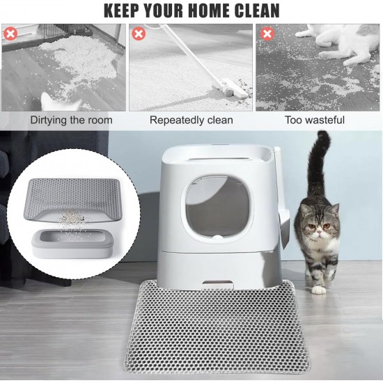 Cat Litter Tray Mat, 40 x 50 cm, Double Layer Cat Litter Tray Mat, Velcro Cat Litter Mat, Easy to Clean, Non-Slip, Durable, Cat Mat, Silver Grey Cat Litter Tray Mat, 40 x 50 cm, Double Layer Cat Litter Tray Mat, Velcro Cat Litter Mat, Easy to Clean, Non-Slip, Durable, Cat Mat, Silver Grey