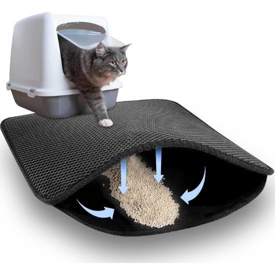 Cat Litter Tray Mat, 46 x 60 cm Honeycomb Design Cat Litter Mat, Waterproof Double Mat Cat Litter Tray, Foldable Cat Litter Mat, Cat Litter Mat, Black Cat Litter Tray Mat, 46 x 60 cm Honeycomb Design Cat Litter Mat, Waterproof Double Mat Cat Litter Tray, Foldable Cat Litter Mat, Cat Litter Mat, Black