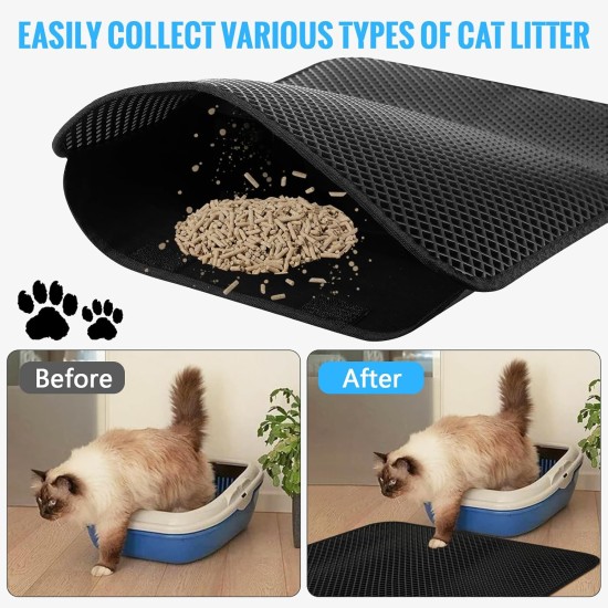 Cat Litter Tray Mat, 46 x 60 cm Honeycomb Design Cat Litter Mat, Waterproof Double Mat Cat Litter Tray, Foldable Cat Litter Mat, Cat Litter Mat, Black Cat Litter Tray Mat, 46 x 60 cm Honeycomb Design Cat Litter Mat, Waterproof Double Mat Cat Litter Tray, Foldable Cat Litter Mat, Cat Litter Mat, Black