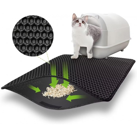 Cat Litter Tray Mat 60 x 45 cm with Velcro Fastener and Large Hole Design, Cat Litter Mat, Double Waterproof and Non-Slip, Cat Litter Mat, Non-Toxic Material, Cat Litter Mat, Black Cat Litter Tray Mat 60 x 45 cm with Velcro Fastener and Large Hole Design, Cat Litter Mat, Double Waterproof and Non-Slip, Cat Litter Mat, Non-Toxic Material, Cat Litter Mat, Black