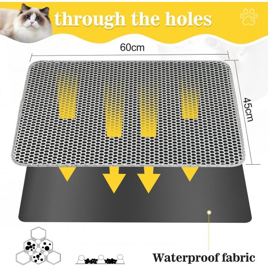 Cat Litter Tray Mat 60 x 45 cm with Velcro Fastener and Large Hole Design, Cat Litter Mat, Double Waterproof and Non-Slip, Cat Litter Mat, Non-Toxic Material, Cat Litter Mat, Black Cat Litter Tray Mat 60 x 45 cm with Velcro Fastener and Large Hole Design, Cat Litter Mat, Double Waterproof and Non-Slip, Cat Litter Mat, Non-Toxic Material, Cat Litter Mat, Black