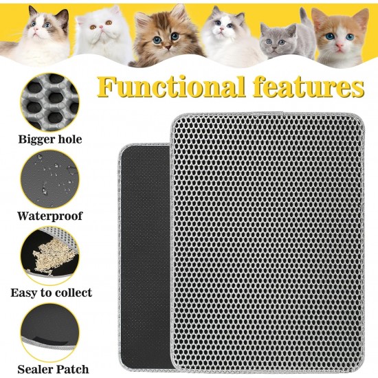 Cat Litter Tray Mat 60 x 45 cm with Velcro Fastener and Large Hole Design, Cat Litter Mat, Double Waterproof and Non-Slip, Cat Litter Mat, Non-Toxic Material, Cat Litter Mat, Black Cat Litter Tray Mat 60 x 45 cm with Velcro Fastener and Large Hole Design, Cat Litter Mat, Double Waterproof and Non-Slip, Cat Litter Mat, Non-Toxic Material, Cat Litter Mat, Black