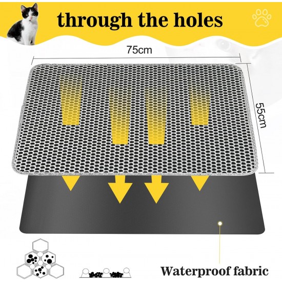 Cat Litter Tray Mat 60 x 45 cm with Velcro Fastener and Large Hole Design, Cat Litter Mat, Double Waterproof and Non-Slip, Cat Litter Mat, Non-Toxic Material, Cat Litter Mat, Black Cat Litter Tray Mat 60 x 45 cm with Velcro Fastener and Large Hole Design, Cat Litter Mat, Double Waterproof and Non-Slip, Cat Litter Mat, Non-Toxic Material, Cat Litter Mat, Black