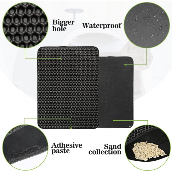 Cat Litter Tray Mat 60 x 45 cm with Velcro Fastener and Large Hole Design, Cat Litter Mat, Double Waterproof and Non-Slip, Cat Litter Mat, Non-Toxic Material, Cat Litter Mat, Black Cat Litter Tray Mat 60 x 45 cm with Velcro Fastener and Large Hole Design, Cat Litter Mat, Double Waterproof and Non-Slip, Cat Litter Mat, Non-Toxic Material, Cat Litter Mat, Black