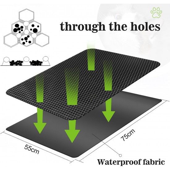 Cat Litter Tray Mat 60 x 45 cm with Velcro Fastener and Large Hole Design, Cat Litter Mat, Double Waterproof and Non-Slip, Cat Litter Mat, Non-Toxic Material, Cat Litter Mat, Black Cat Litter Tray Mat 60 x 45 cm with Velcro Fastener and Large Hole Design, Cat Litter Mat, Double Waterproof and Non-Slip, Cat Litter Mat, Non-Toxic Material, Cat Litter Mat, Black