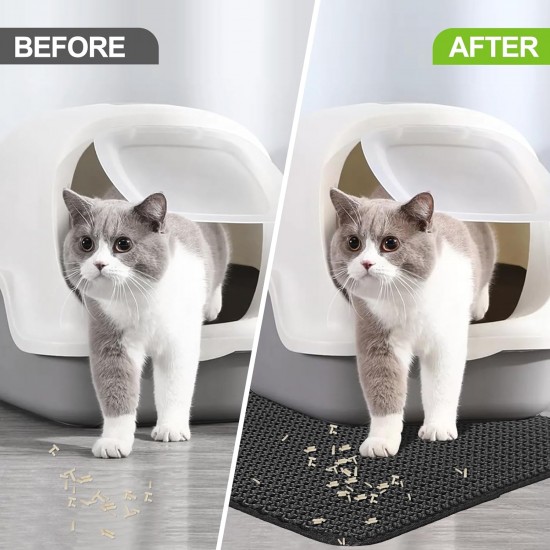 Cat Litter Tray Mat 60 x 45 cm with Velcro Fastener and Large Hole Design, Cat Litter Mat, Double Waterproof and Non-Slip, Cat Litter Mat, Non-Toxic Material, Cat Litter Mat, Black Cat Litter Tray Mat 60 x 45 cm with Velcro Fastener and Large Hole Design, Cat Litter Mat, Double Waterproof and Non-Slip, Cat Litter Mat, Non-Toxic Material, Cat Litter Mat, Black
