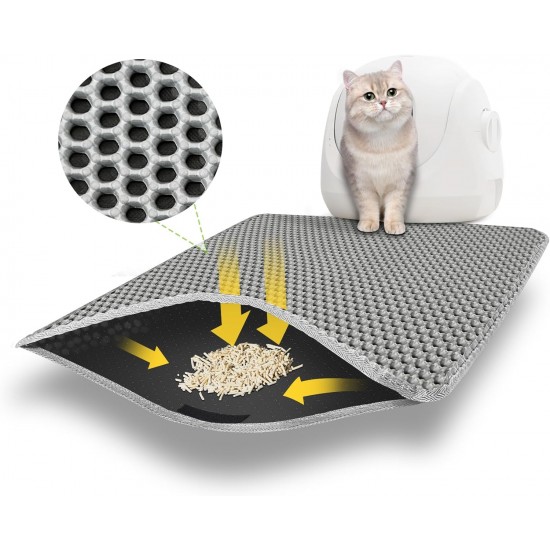 Cat Litter Tray Mat 60 x 45 cm with Velcro Fastener and Large Hole Design, Cat Litter Mat, Double Waterproof and Non-Slip, Cat Litter Mat, Non-Toxic Material, Cat Litter Mat, Black Cat Litter Tray Mat 60 x 45 cm with Velcro Fastener and Large Hole Design, Cat Litter Mat, Double Waterproof and Non-Slip, Cat Litter Mat, Non-Toxic Material, Cat Litter Mat, Black