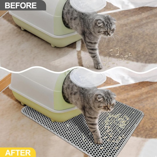 Cat Litter Tray Mat 60 x 45 cm with Velcro Fastener and Large Hole Design, Cat Litter Mat, Double Waterproof and Non-Slip, Cat Litter Mat, Non-Toxic Material, Cat Litter Mat, Black Cat Litter Tray Mat 60 x 45 cm with Velcro Fastener and Large Hole Design, Cat Litter Mat, Double Waterproof and Non-Slip, Cat Litter Mat, Non-Toxic Material, Cat Litter Mat, Black