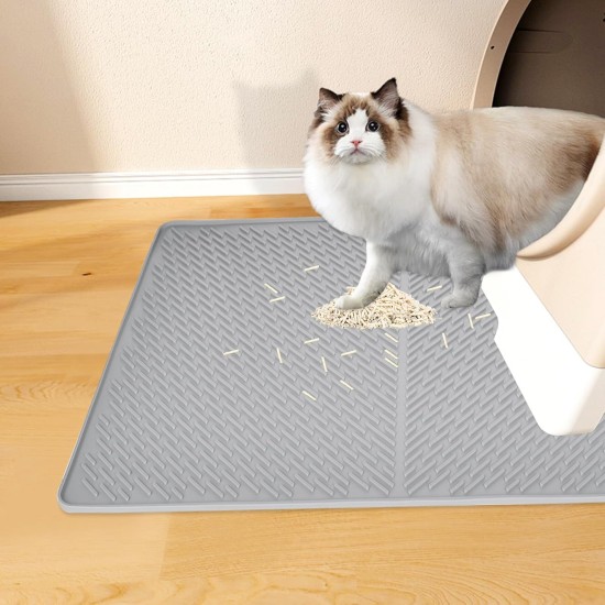 Cat Litter Tray Mat 70 x 50 cm, Silicone Cat Litter Mat, Cat Mat Layer, Non-Slip, Waterproof, Layer Cat Litter Tray Mat, Easy to Clean, Non-Slip Cat Litter Mat for Litter Control, Grey Cat Litter Tray Mat 70 x 50 cm, Silicone Cat Litter Mat, Cat Mat Layer, Non-Slip, Waterproof, Layer Cat Litter Tray Mat, Easy to Clean, Non-Slip Cat Litter Mat for Litter Control, Grey