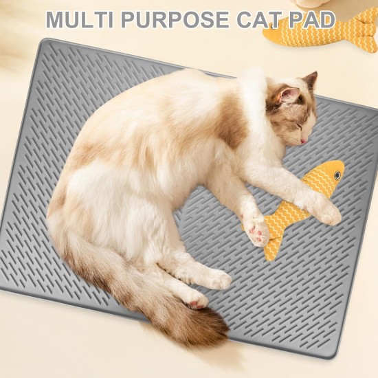 Cat Litter Tray Mat 70 x 50 cm, Silicone Cat Litter Mat, Cat Mat Layer, Non-Slip, Waterproof, Layer Cat Litter Tray Mat, Easy to Clean, Non-Slip Cat Litter Mat for Litter Control, Grey Cat Litter Tray Mat 70 x 50 cm, Silicone Cat Litter Mat, Cat Mat Layer, Non-Slip, Waterproof, Layer Cat Litter Tray Mat, Easy to Clean, Non-Slip Cat Litter Mat for Litter Control, Grey