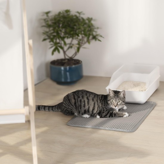 Cat Litter Tray Mat, 76 x 54.5 cm Large Cat Litter Mat, Double Layer Waterproof Cat Mat, Cat Litter Tray, Easy to Clean, Non-Slip Cat Mat on the Floor, Grey Cat Litter Tray Mat, 76 x 54.5 cm Large Cat Litter Mat, Double Layer Waterproof Cat Mat, Cat Litter Tray, Easy to Clean, Non-Slip Cat Mat on the Floor, Grey