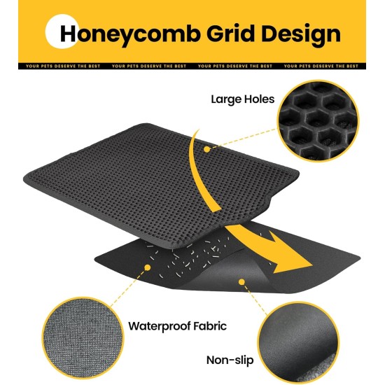 Cat Litter Tray Mat, 76 x 54.5 cm Large Cat Litter Mat, Double Layer Waterproof Cat Mat, Cat Litter Tray, Easy to Clean, Non-Slip Cat Mat on the Floor, Grey Cat Litter Tray Mat, 76 x 54.5 cm Large Cat Litter Mat, Double Layer Waterproof Cat Mat, Cat Litter Tray, Easy to Clean, Non-Slip Cat Mat on the Floor, Grey