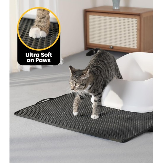 Cat Litter Tray Mat, 76 x 54.5 cm Large Cat Litter Mat, Double Layer Waterproof Cat Mat, Cat Litter Tray, Easy to Clean, Non-Slip Cat Mat on the Floor, Grey Cat Litter Tray Mat, 76 x 54.5 cm Large Cat Litter Mat, Double Layer Waterproof Cat Mat, Cat Litter Tray, Easy to Clean, Non-Slip Cat Mat on the Floor, Grey