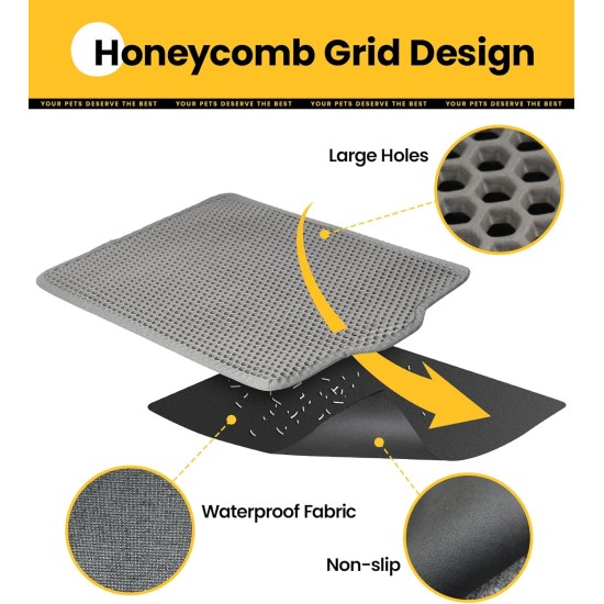 Cat Litter Tray Mat, 76 x 54.5 cm Large Cat Litter Mat, Double Layer Waterproof Cat Mat, Cat Litter Tray, Easy to Clean, Non-Slip Cat Mat on the Floor, Grey Cat Litter Tray Mat, 76 x 54.5 cm Large Cat Litter Mat, Double Layer Waterproof Cat Mat, Cat Litter Tray, Easy to Clean, Non-Slip Cat Mat on the Floor, Grey