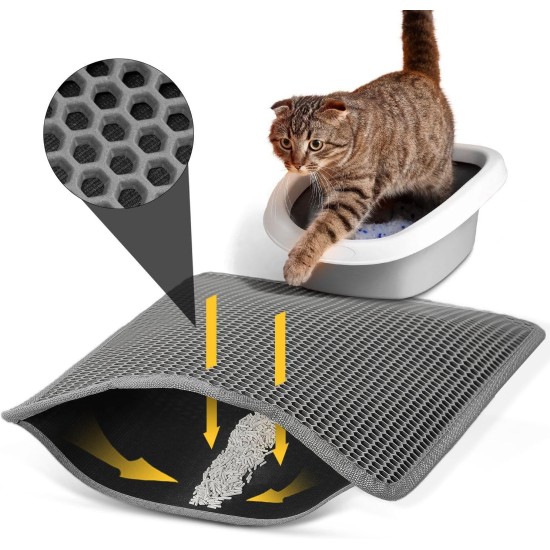 Cat Litter Tray Mat, 76 x 54.5 cm Large Cat Litter Mat, Double Layer Waterproof Cat Mat, Cat Litter Tray, Easy to Clean, Non-Slip Cat Mat on the Floor, Grey Cat Litter Tray Mat, 76 x 54.5 cm Large Cat Litter Mat, Double Layer Waterproof Cat Mat, Cat Litter Tray, Easy to Clean, Non-Slip Cat Mat on the Floor, Grey