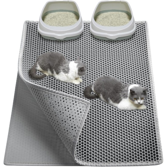 Cat Litter Tray Mat, 90 x 76 cm EVA Cat Litter Mat, Honeycomb Cat Litter Mat, Double Layer, Grey, 1 Side Connected Cat Litter Tray Mat, 90 x 76 cm EVA Cat Litter Mat, Honeycomb Cat Litter Mat, Double Layer, Grey, 1 Side Connected