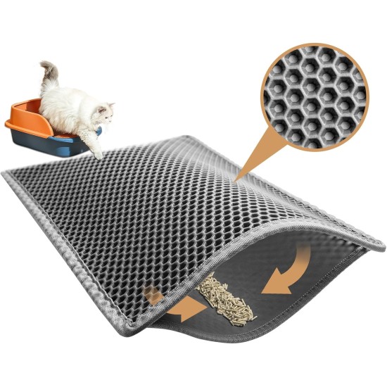 Cat Litter Tray Mat, 90 x 76 cm EVA Cat Litter Mat, Honeycomb Cat Litter Mat, Double Layer, Grey, 1 Side Connected Cat Litter Tray Mat, 90 x 76 cm EVA Cat Litter Mat, Honeycomb Cat Litter Mat, Double Layer, Grey, 1 Side Connected