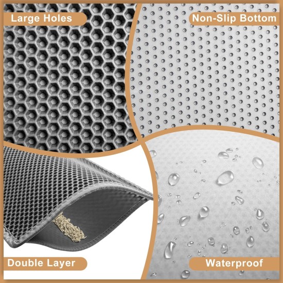 Cat Litter Tray Mat, 90 x 76 cm EVA Cat Litter Mat, Honeycomb Cat Litter Mat, Double Layer, Grey, 1 Side Connected Cat Litter Tray Mat, 90 x 76 cm EVA Cat Litter Mat, Honeycomb Cat Litter Mat, Double Layer, Grey, 1 Side Connected