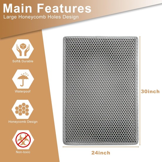 Cat Litter Tray Mat, 90 x 76 cm EVA Cat Litter Mat, Honeycomb Cat Litter Mat, Double Layer, Grey, 1 Side Connected Cat Litter Tray Mat, 90 x 76 cm EVA Cat Litter Mat, Honeycomb Cat Litter Mat, Double Layer, Grey, 1 Side Connected