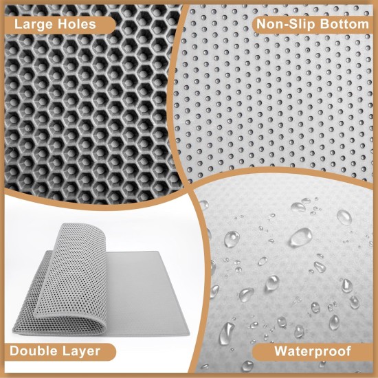 Cat Litter Tray Mat, 90 x 76 cm EVA Cat Litter Mat, Honeycomb Cat Litter Mat, Double Layer, Grey, 1 Side Connected Cat Litter Tray Mat, 90 x 76 cm EVA Cat Litter Mat, Honeycomb Cat Litter Mat, Double Layer, Grey, 1 Side Connected
