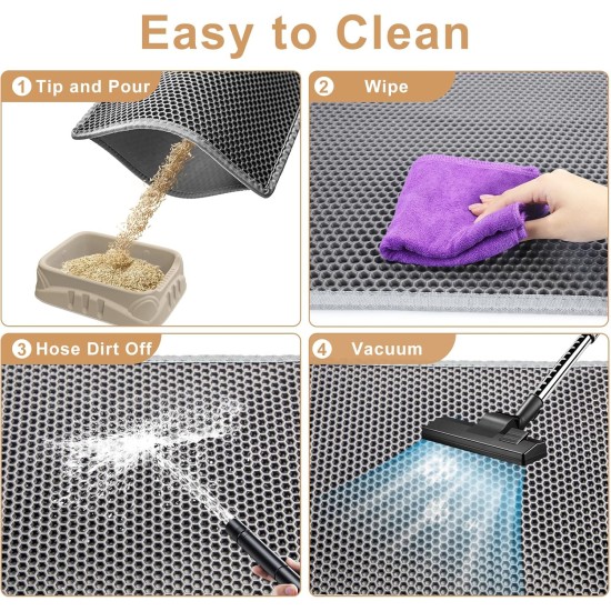 Cat Litter Tray Mat, 90 x 76 cm EVA Cat Litter Mat, Honeycomb Cat Litter Mat, Double Layer, Grey, 1 Side Connected Cat Litter Tray Mat, 90 x 76 cm EVA Cat Litter Mat, Honeycomb Cat Litter Mat, Double Layer, Grey, 1 Side Connected