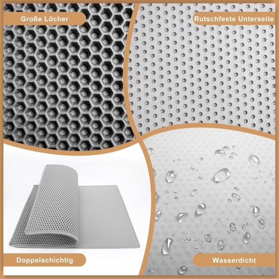 Cat Litter Tray Mat, 90 x 76 cm EVA Cat Litter Mat, Honeycomb Cat Litter Mat, Double Layer, Grey, 1 Side Connected Cat Litter Tray Mat, 90 x 76 cm EVA Cat Litter Mat, Honeycomb Cat Litter Mat, Double Layer, Grey, 1 Side Connected