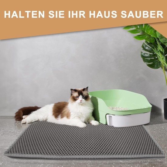Cat Litter Tray Mat, 90 x 76 cm EVA Cat Litter Mat, Honeycomb Cat Litter Mat, Double Layer, Grey, 1 Side Connected Cat Litter Tray Mat, 90 x 76 cm EVA Cat Litter Mat, Honeycomb Cat Litter Mat, Double Layer, Grey, 1 Side Connected