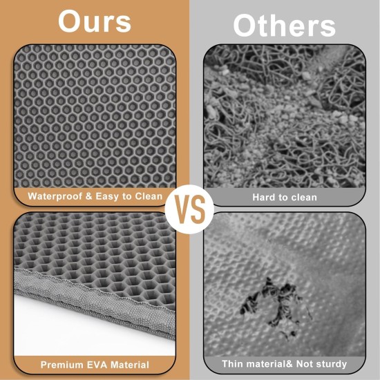 Cat Litter Tray Mat, 90 x 76 cm EVA Cat Litter Mat, Honeycomb Cat Litter Mat, Double Layer, Grey, 1 Side Connected Cat Litter Tray Mat, 90 x 76 cm EVA Cat Litter Mat, Honeycomb Cat Litter Mat, Double Layer, Grey, 1 Side Connected