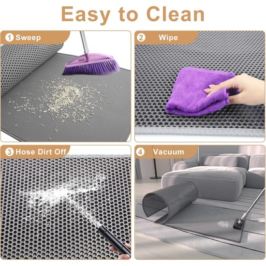 Cat Litter Tray Mat, 90 x 76 cm EVA Cat Litter Mat, Honeycomb Cat Litter Mat, Double Layer, Grey, 1 Side Connected Cat Litter Tray Mat, 90 x 76 cm EVA Cat Litter Mat, Honeycomb Cat Litter Mat, Double Layer, Grey, 1 Side Connected