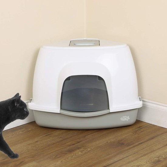 Cat Litter Tray Oval Hooded Kitten Toilet Lightweight Hygienic with Filter Grey Cat Litter Tray Oval Hooded Kitten Toilet Lightweight Hygienic with Filter Grey