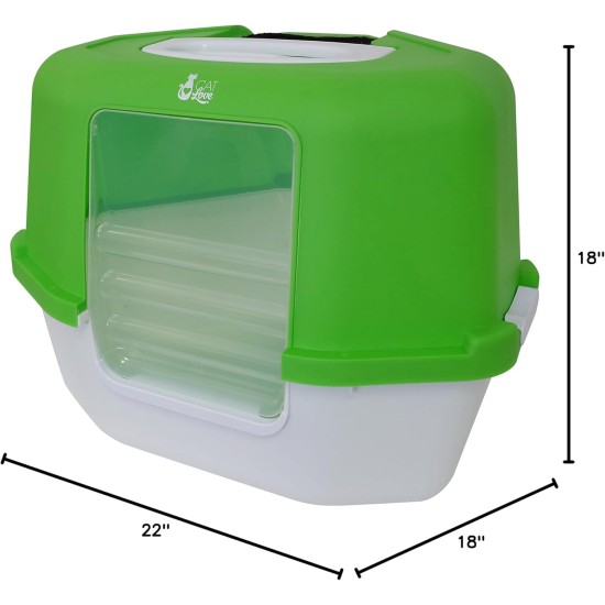 Cat Love Space Saver Corner Hooded Cat Pan, Green Cat Love Space Saver Corner Hooded Cat Pan, Green