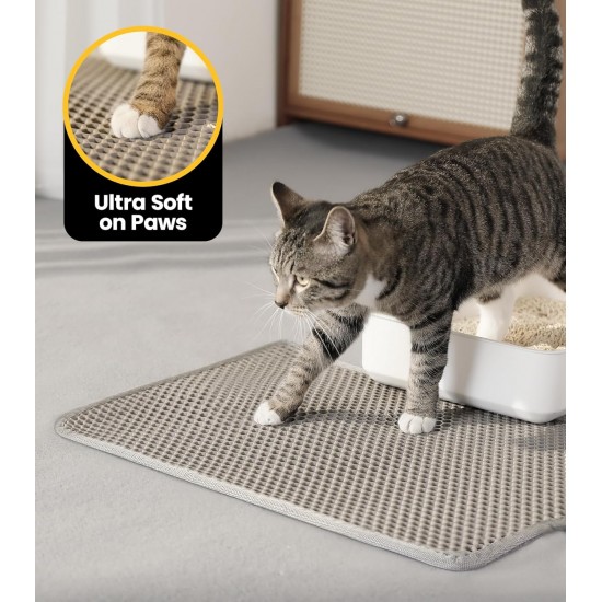 Conlun Cat Litter Tray Mat, 58 x 42 cm, Honeycomb Double Layer Cat Litter Mat, Urine & Waterproof Cat Mat, Cat Litter Box, Easy to Clean, Non-Slip Cat Mat for Floor, Grey, 2317 Conlun Cat Litter Tray Mat, 58 x 42 cm, Honeycomb Double Layer Cat Litter Mat, Urine & Waterproof Cat Mat, Cat Litter Box, Easy to Clean, Non-Slip Cat Mat for Floor, Grey, 2317