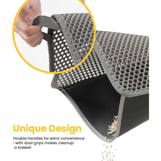 Conlun Cat Litter Tray Mat, 58 x 42 cm, Honeycomb Double Layer Cat Litter Mat, Urine & Waterproof Cat Mat, Cat Litter Box, Easy to Clean, Non-Slip Cat Mat for Floor, Grey, 2317 Conlun Cat Litter Tray Mat, 58 x 42 cm, Honeycomb Double Layer Cat Litter Mat, Urine & Waterproof Cat Mat, Cat Litter Box, Easy to Clean, Non-Slip Cat Mat for Floor, Grey, 2317