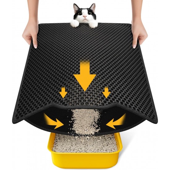 Conlun Cat Litter Tray Mat, 58 x 42 cm, Honeycomb Double Layer Cat Litter Mat, Urine & Waterproof Cat Mat, Cat Litter Box, Easy to Clean, Non-Slip Cat Mat for Floor, Grey, 2317 Conlun Cat Litter Tray Mat, 58 x 42 cm, Honeycomb Double Layer Cat Litter Mat, Urine & Waterproof Cat Mat, Cat Litter Box, Easy to Clean, Non-Slip Cat Mat for Floor, Grey, 2317