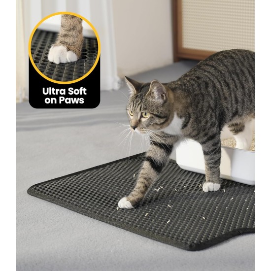 Conlun Cat Litter Tray Mat, 76 x 54.5 cm Large Cat Litter Mat, Double Layer Waterproof Cat Mat, Cat Litter Tray, Easy to Clean, Non-Slip Cat Mat on the Floor, Grey Conlun Cat Litter Tray Mat, 76 x 54.5 cm Large Cat Litter Mat, Double Layer Waterproof Cat Mat, Cat Litter Tray, Easy to Clean, Non-Slip Cat Mat on the Floor, Grey