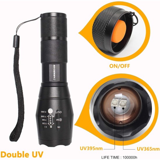 DARKBEAM Torch Double UV Light 365nm & 395nm Rechargeable, Woodsche Lamp Black Light Torches Mini Hand LED Ultraviolet Light, Pet Urine Detectors, Amber, Resin, Pack of 1 DARKBEAM Torch Double UV Light 365nm & 395nm Rechargeable, Woodsche Lamp Black Light Torches Mini Hand LED Ultraviolet Light, Pet Urine Detectors, Amber, Resin, Pack of 1