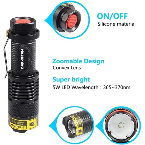 DARKBEAM Torch Double UV Light 365nm & 395nm Rechargeable, Woodsche Lamp Black Light Torches Mini Hand LED Ultraviolet Light, Pet Urine Detectors, Amber, Resin, Pack of 1 DARKBEAM Torch Double UV Light 365nm & 395nm Rechargeable, Woodsche Lamp Black Light Torches Mini Hand LED Ultraviolet Light, Pet Urine Detectors, Amber, Resin, Pack of 1