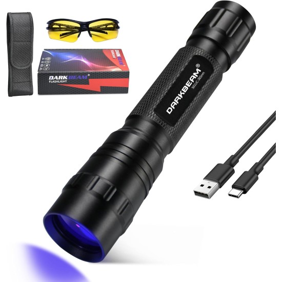 DARKBEAM UV Torch 365nm Light Black Light, Mini Powerful Wooden Lamp USB-C Rechargeable, LED 10W Ultraviolet Torches Pocket Pet Urine Detector for Mineral, Uranium Glass, Resin DARKBEAM UV Torch 365nm Light Black Light, Mini Powerful Wooden Lamp USB-C Rechargeable, LED 10W Ultraviolet Torches Pocket Pet Urine Detector for Mineral, Uranium Glass, Resin