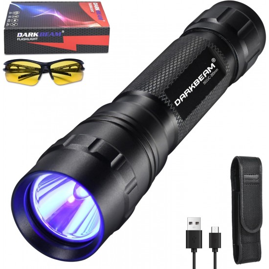 DARKBEAM UV Torch 365nm Light Black Light, Mini Powerful Wooden Lamp USB-C Rechargeable, LED 10W Ultraviolet Torches Pocket Pet Urine Detector for Mineral, Uranium Glass, Resin DARKBEAM UV Torch 365nm Light Black Light, Mini Powerful Wooden Lamp USB-C Rechargeable, LED 10W Ultraviolet Torches Pocket Pet Urine Detector for Mineral, Uranium Glass, Resin