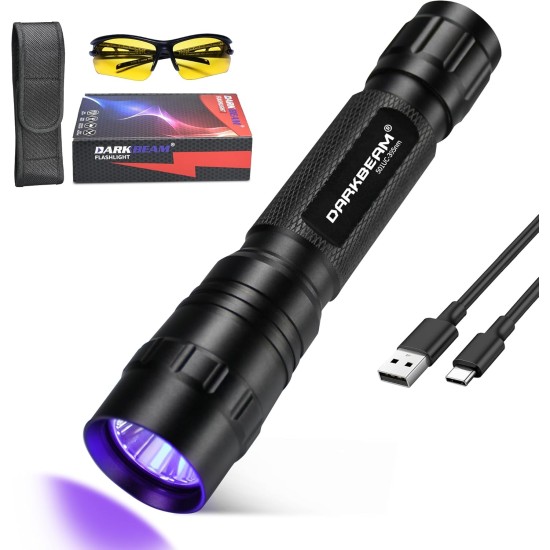 DARKBEAM UV Torch 365nm Light Black Light, Mini Powerful Wooden Lamp USB-C Rechargeable, LED 10W Ultraviolet Torches Pocket Pet Urine Detector for Mineral, Uranium Glass, Resin DARKBEAM UV Torch 365nm Light Black Light, Mini Powerful Wooden Lamp USB-C Rechargeable, LED 10W Ultraviolet Torches Pocket Pet Urine Detector for Mineral, Uranium Glass, Resin
