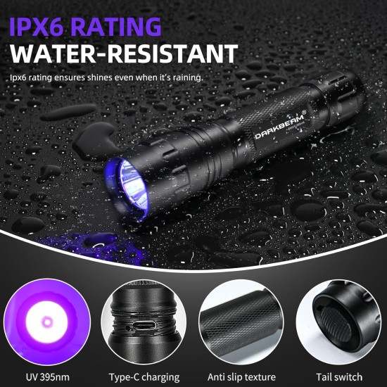 DARKBEAM UV Torch 365nm Light Black Light, Mini Powerful Wooden Lamp USB-C Rechargeable, LED 10W Ultraviolet Torches Pocket Pet Urine Detector for Mineral, Uranium Glass, Resin DARKBEAM UV Torch 365nm Light Black Light, Mini Powerful Wooden Lamp USB-C Rechargeable, LED 10W Ultraviolet Torches Pocket Pet Urine Detector for Mineral, Uranium Glass, Resin