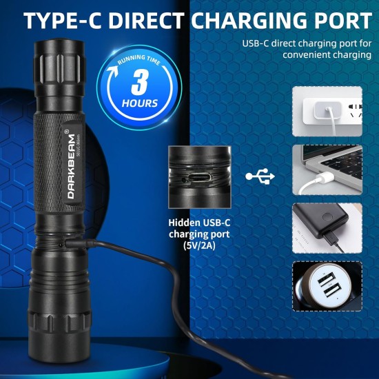 DARKBEAM UV Torch 365nm Light Black Light, Mini Powerful Wooden Lamp USB-C Rechargeable, LED 10W Ultraviolet Torches Pocket Pet Urine Detector for Mineral, Uranium Glass, Resin DARKBEAM UV Torch 365nm Light Black Light, Mini Powerful Wooden Lamp USB-C Rechargeable, LED 10W Ultraviolet Torches Pocket Pet Urine Detector for Mineral, Uranium Glass, Resin