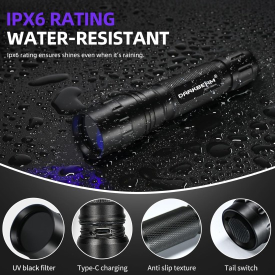 DARKBEAM UV Torch 365nm Light Black Light, Mini Powerful Wooden Lamp USB-C Rechargeable, LED 10W Ultraviolet Torches Pocket Pet Urine Detector for Mineral, Uranium Glass, Resin DARKBEAM UV Torch 365nm Light Black Light, Mini Powerful Wooden Lamp USB-C Rechargeable, LED 10W Ultraviolet Torches Pocket Pet Urine Detector for Mineral, Uranium Glass, Resin