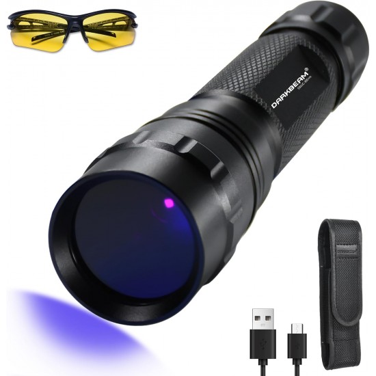 DARKBEAM UV Torch 365nm Light Black Light, Mini Powerful Wooden Lamp USB-C Rechargeable, LED 10W Ultraviolet Torches Pocket Pet Urine Detector for Mineral, Uranium Glass, Resin DARKBEAM UV Torch 365nm Light Black Light, Mini Powerful Wooden Lamp USB-C Rechargeable, LED 10W Ultraviolet Torches Pocket Pet Urine Detector for Mineral, Uranium Glass, Resin
