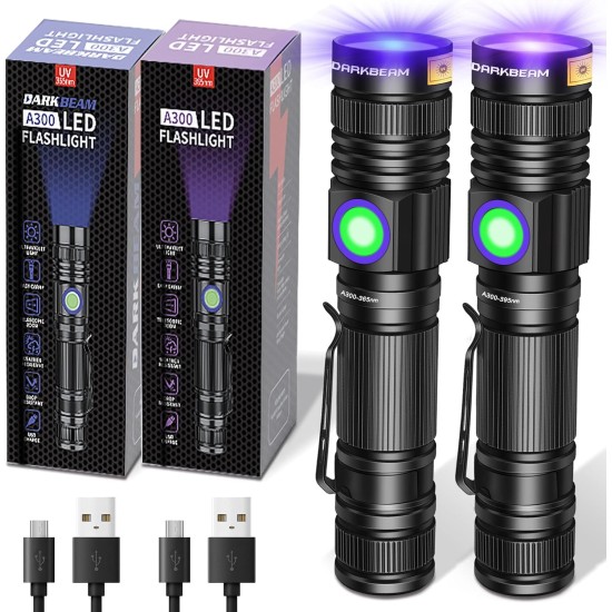 DARKBEAM UV Torch Black Light 365nm & 395nm Rechargeable Woodsche Lamp USB Black Light Torches Mini Hand LED Ultraviolet Light Pet Urine Detectors Amber Resin Pack of 2 DARKBEAM UV Torch Black Light 365nm & 395nm Rechargeable Woodsche Lamp USB Black Light Torches Mini Hand LED Ultraviolet Light Pet Urine Detectors Amber Resin Pack of 2